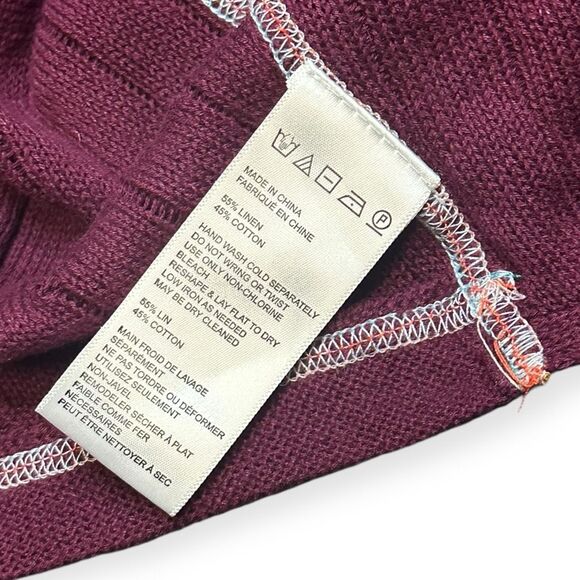 FREE PEOPLE Women’s Burgundy Long Sleeve Linen Cotton Tie Front Cardigan Sweater - Picture 4 of 5